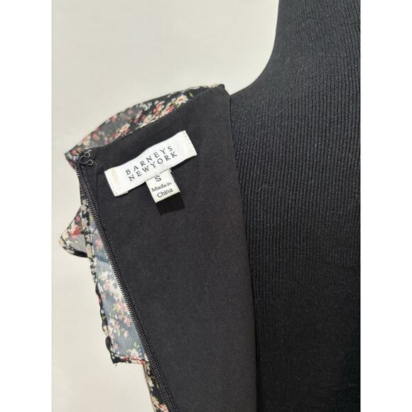 Barneys New York Black Floral Print Midi Dress Size Small - Picture 5 of 5